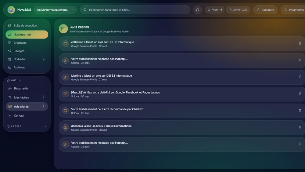 Nova Mail — messagerie Gmail organisée par l'IA